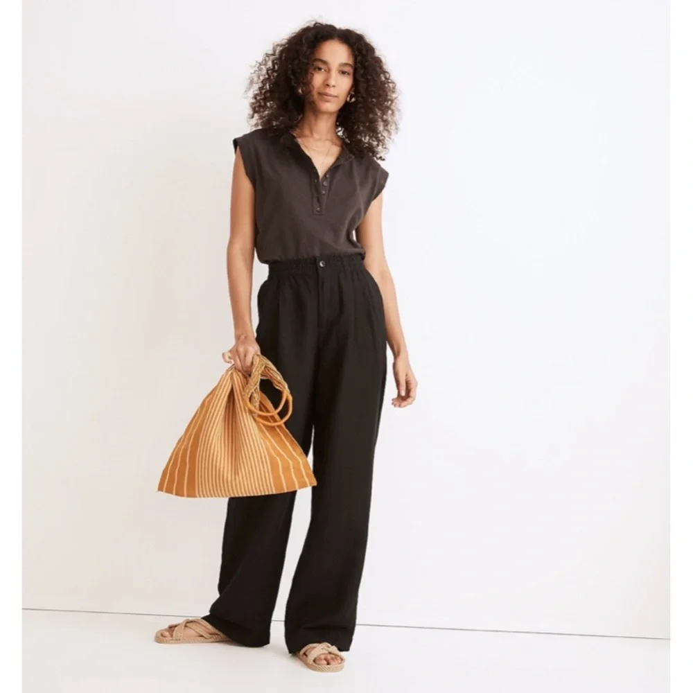 Madewell Linen Pull On High Rise Straight Pants